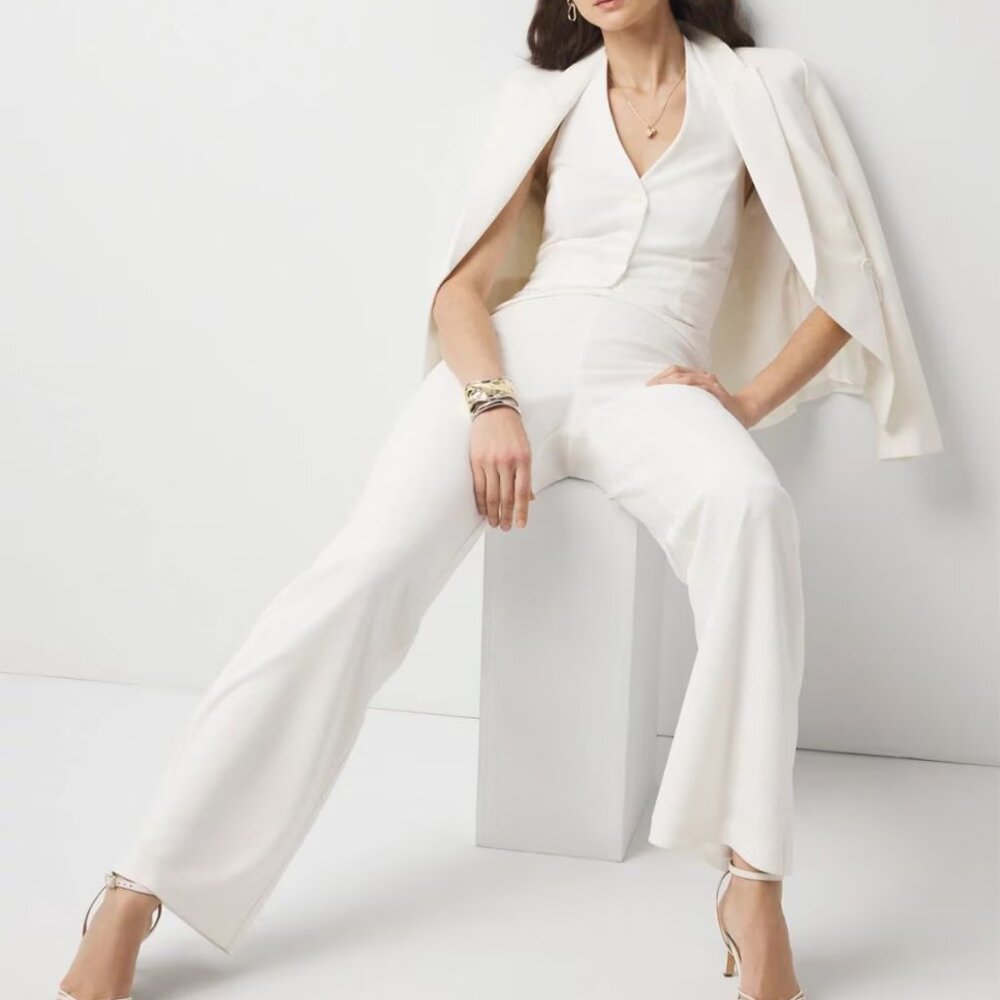 new WHITE HOUSE BLACK MARKET tuxedo vest wide leg jumpsuit ecru - Picture 2 of 3